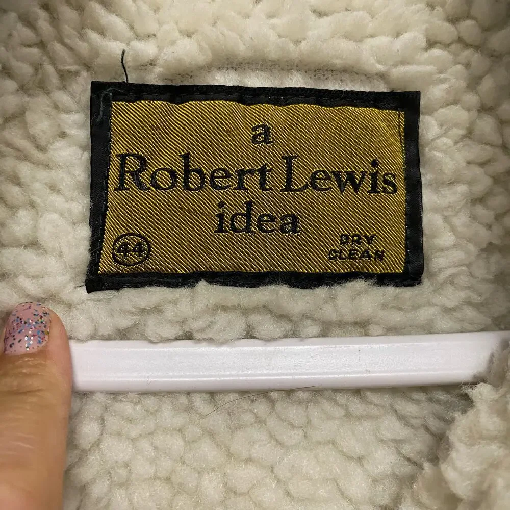 Vintage Robert Lewis Mens Size 44 Denim Sherpa Button Up Shirt Jacket Shaket